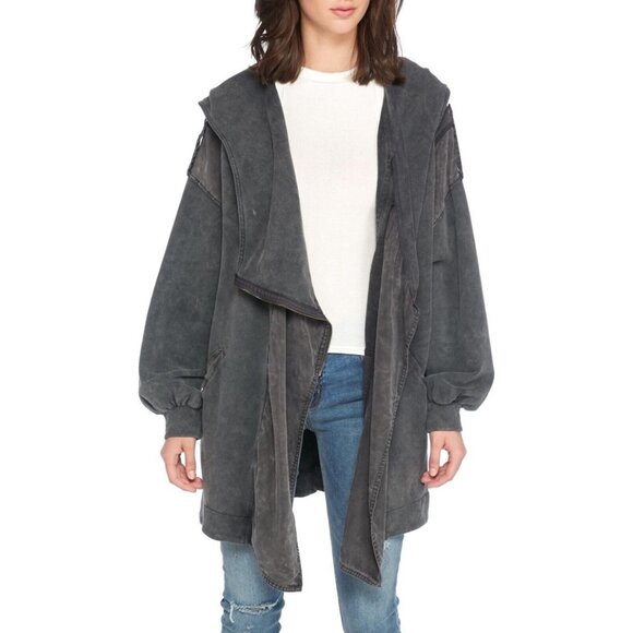 Free People C’mon Hooded Oversized Cardigan Jacket - Black - Picture 1 of 7